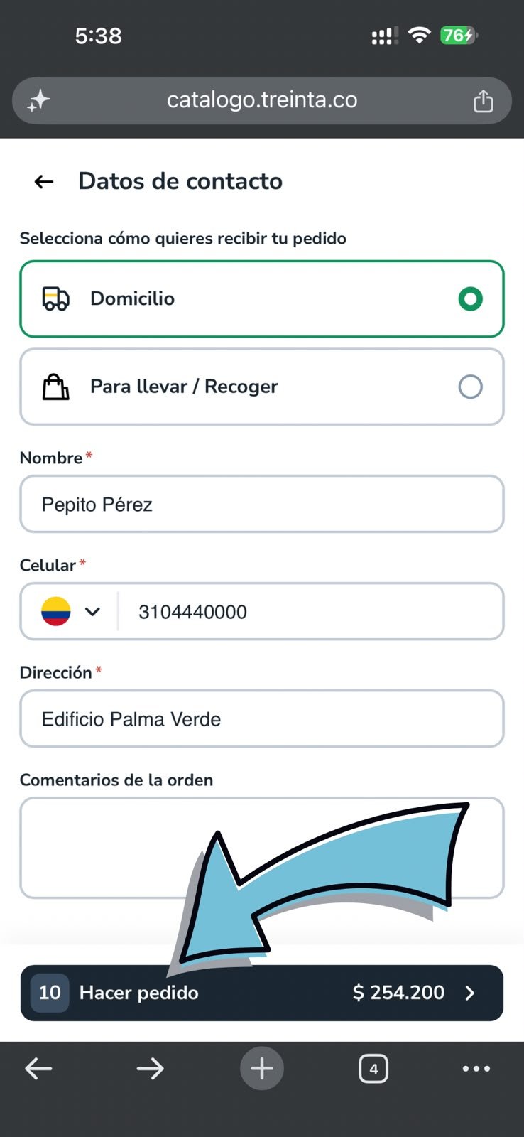 Paso 1: clic en Hacer el pedido
