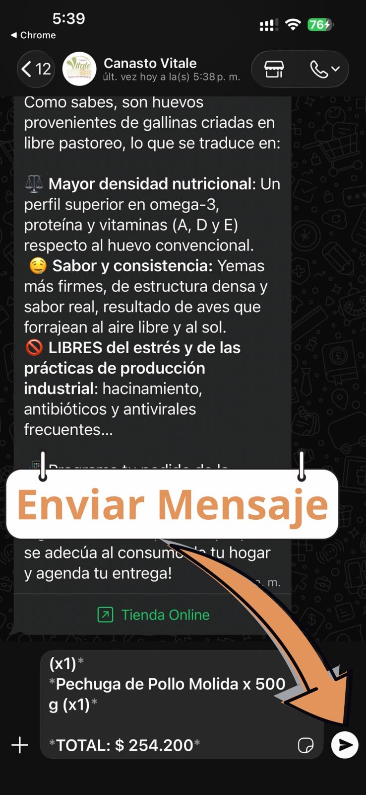 Paso 3: enviar el mensaje de WhatsApp con tu pedido